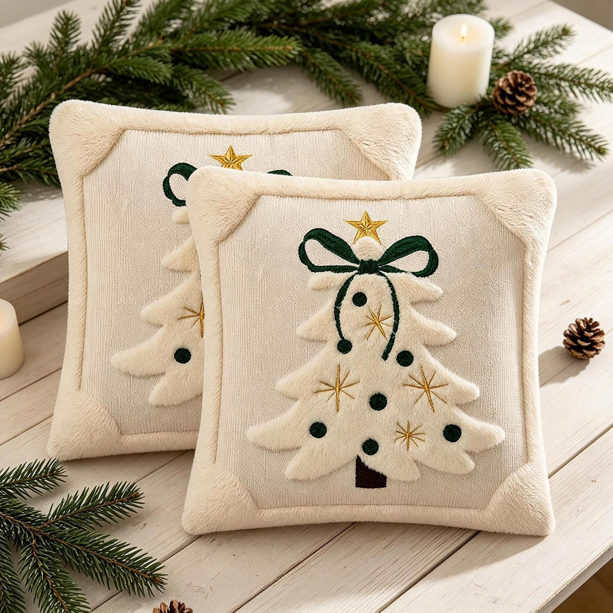 KISSENBEZUG – Weihnachtskissenbezug (Kissenfüllung nicht enthalten) – 45 x 45 cm – Beige(zwei) - Beige, Textil (45/45cm)