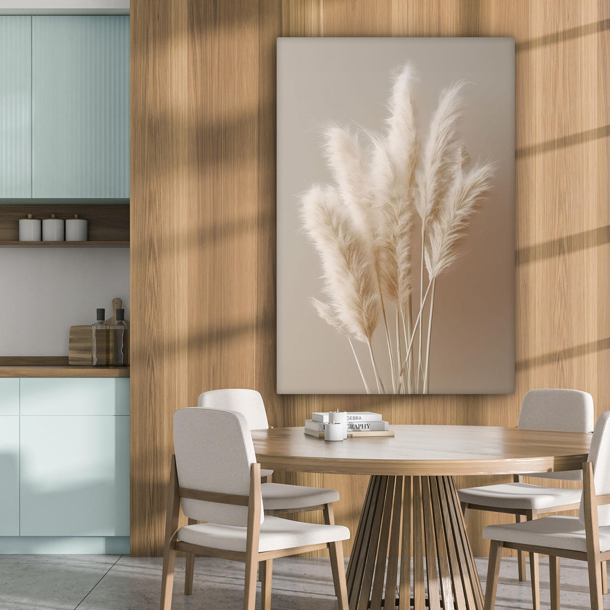 LEINWANDBILD Pampasgras - Federn - Pastell - Weiß 80x120 cm - Naturfarben, Textil (80/120cm) - MuchoWow