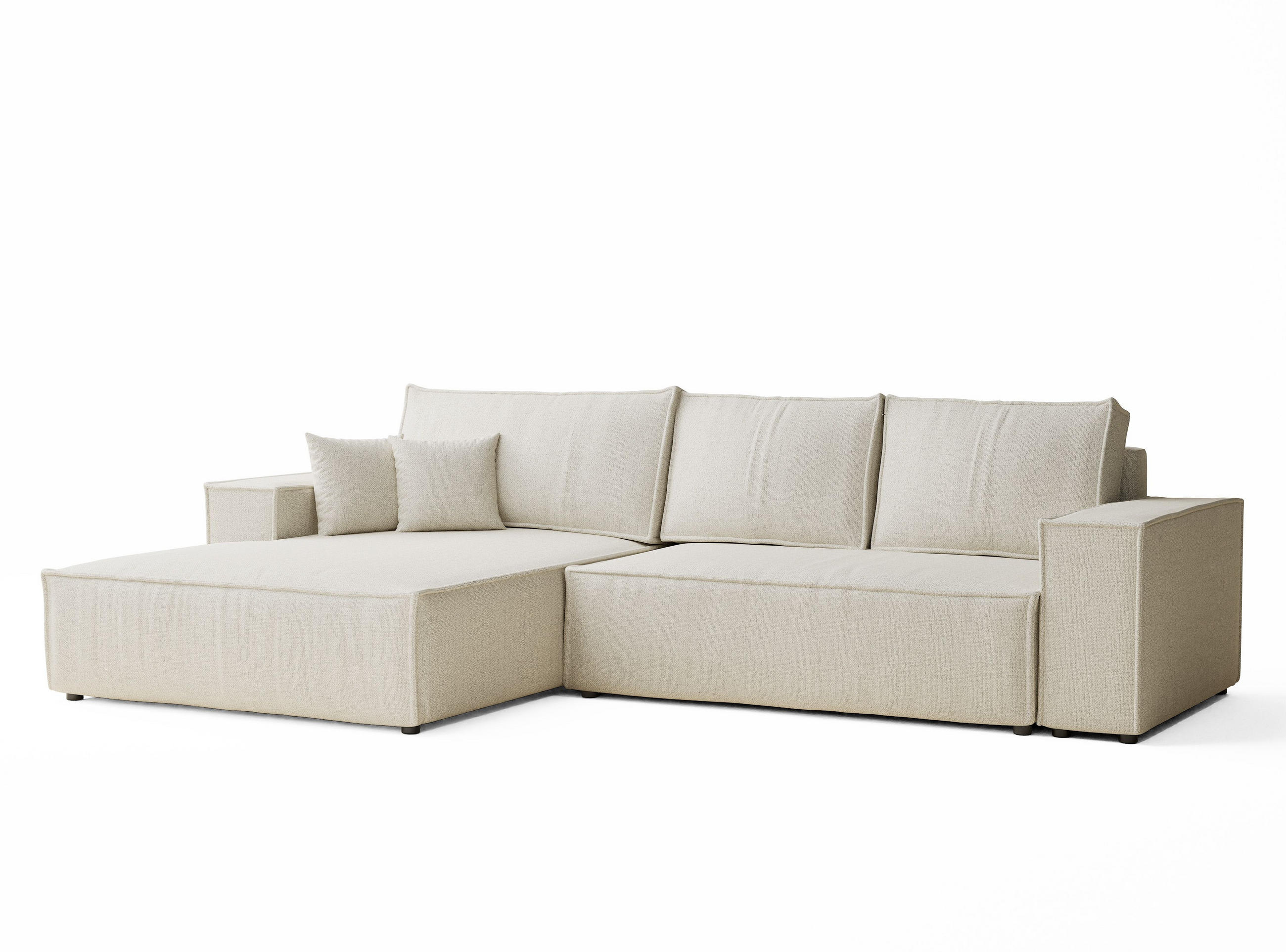 ECKSOFA MIT SCHLAFFUNKTION Maze Creme Webstoff - Creme/Schwarz, Holz/Holzwerkstoff (294/185cm) - Maison de Reve
