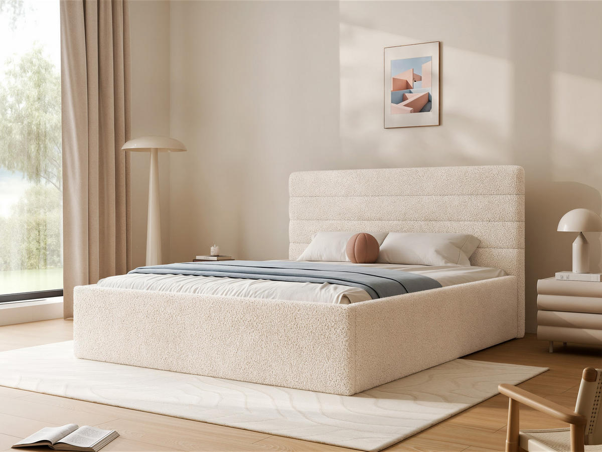 POLSTERBETT MIKO 160/200 cm Bettkasten, Hellbeige - Sandfarben, Holzwerkstoff/Textil (160/200cm) - Idohome