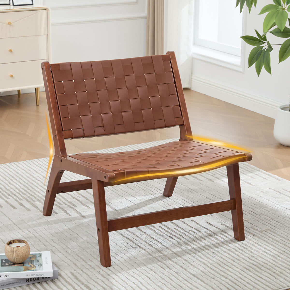 RELAXSESSEL mit Holzgestell, Kunstleder Flechtwerk, Breite Sitzfläche, Braun - Braun, Holz (66/72/71cm) - LVHOM