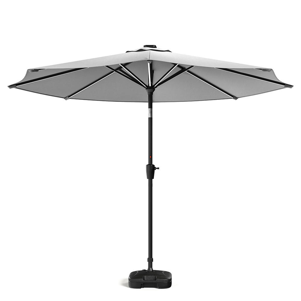SONNENSCHIRM aus Polyester Metall in Grau mit befüllbarer Kunststoff-Sockel drehbar 360° neigbar 60° 3 x 2.4m Ø44,5 × 28 cm - Grau, Metall (300/240cm) - Livingandhome