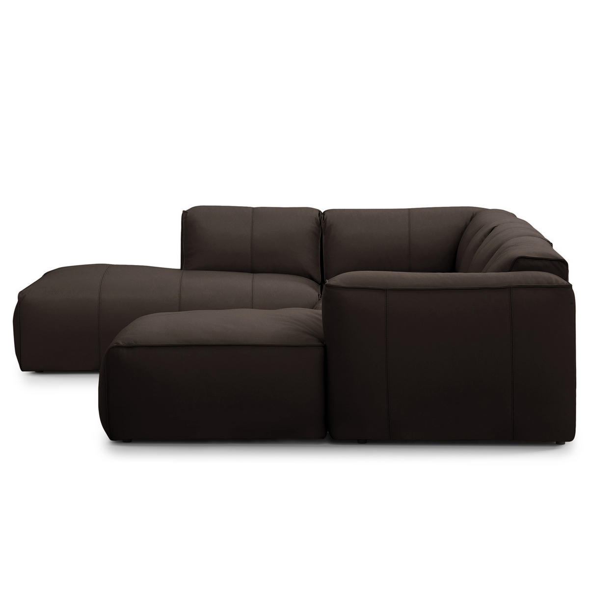 WOHNLANDSCHAFT mit Longchair - Dunkelbraun/Schwarz, Leder/Kunststoff (325/71/235cm) - home24