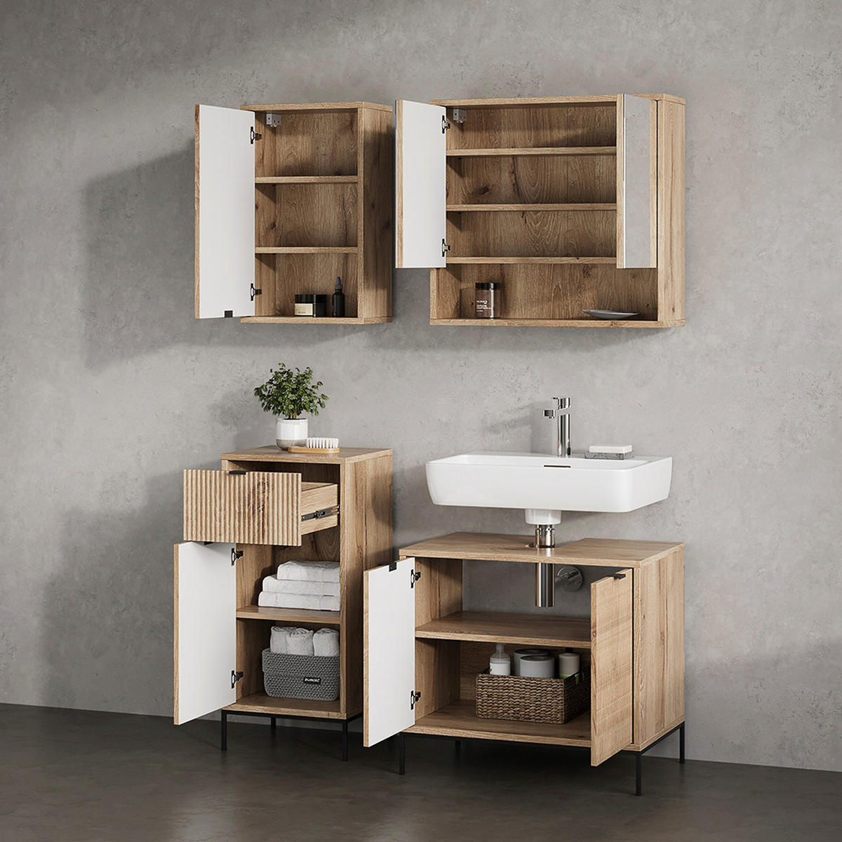 MIDISCHRANK ATERNO Viking Oak 40 x 87 cm mit Tür und Schublade - Eiche Wotan, Holzwerkstoff (40/87/35cm) - Livinity®