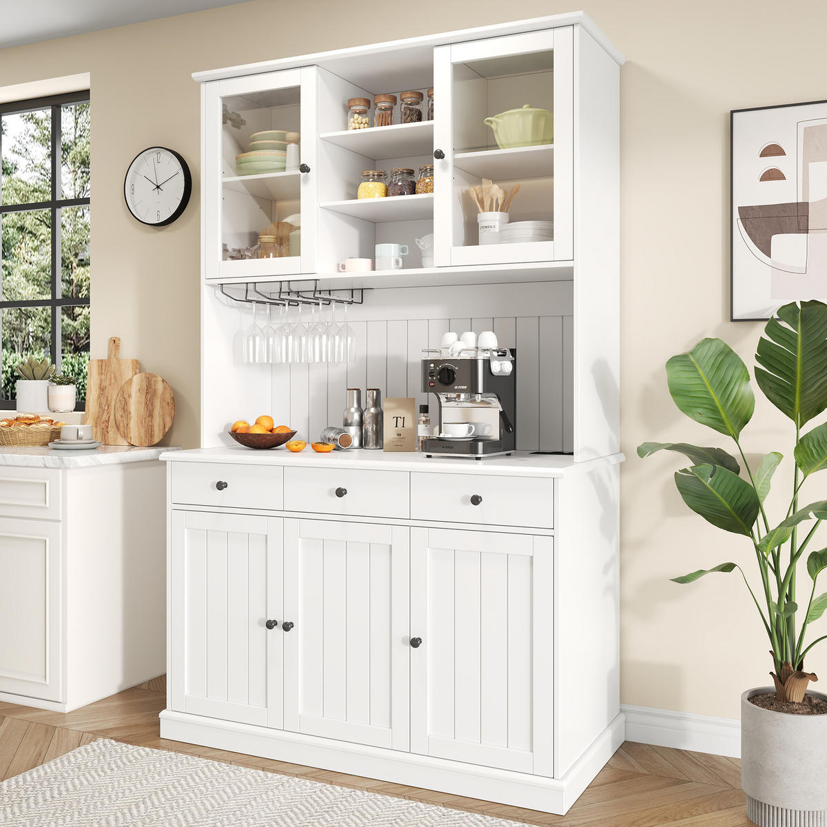 BUFFETSCHRANK Hochschrank 120x40x191cm Weiss Schwarz Griffe USB - Weiß, Holzwerkstoff (40/191/120cm) - FLIEKS