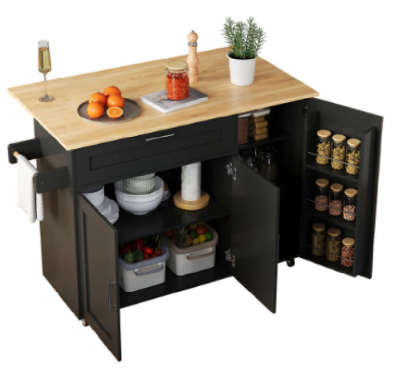 KÜCHENINSEL , klappbare Arbeitsplatte, 132,5 x 44 (70) x 90 cm - Schwarz, Holzwerkstoff (44/90/132.5cm) - Vallsero