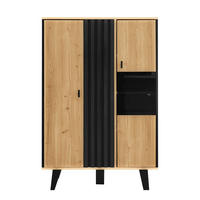 VITRINE Schwarz und Holzfarbe 80/40/120 cm - Naturfarben, Holzwerkstoff (80/120/40cm) - PANGIVO
