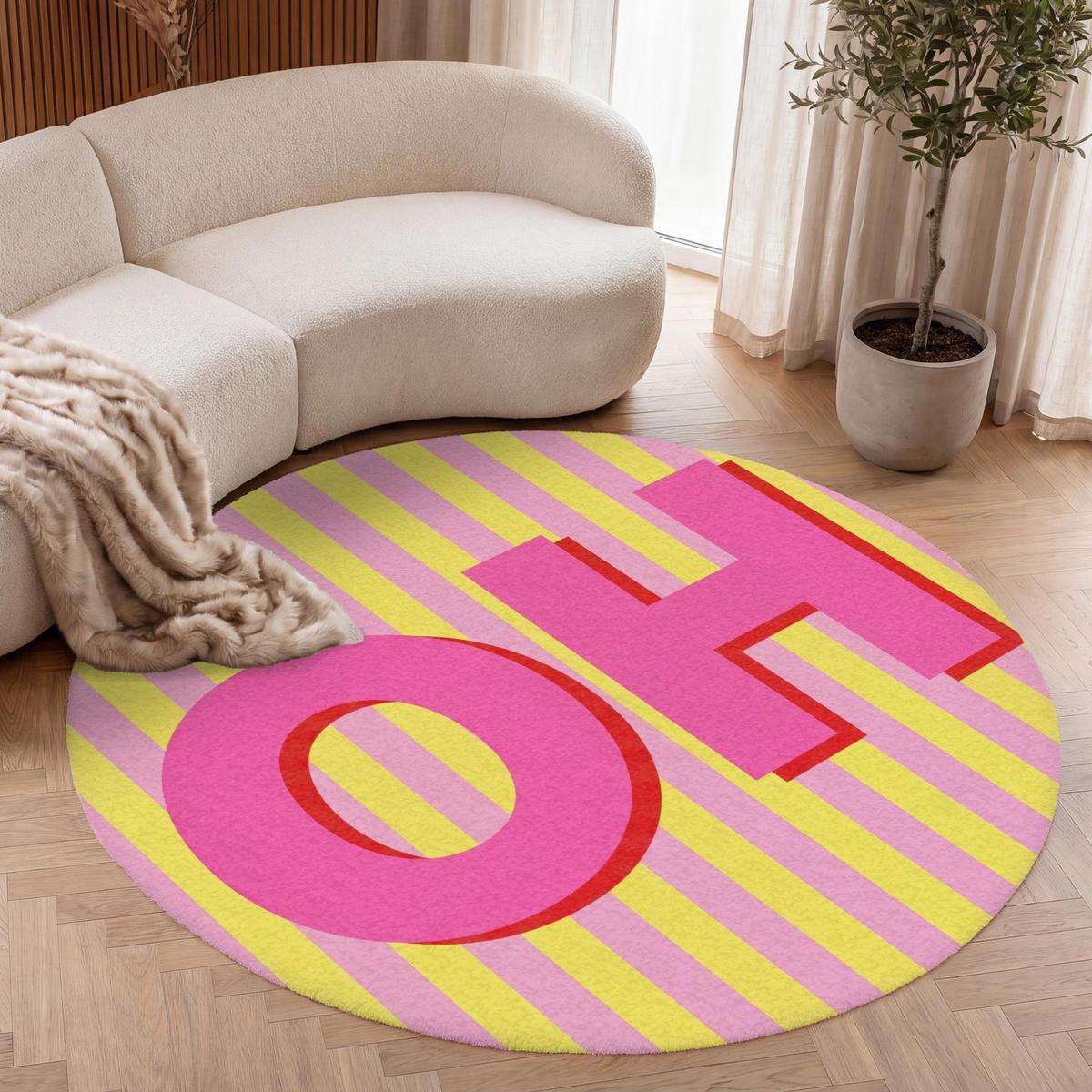 TEPPICH - Text - Streifen - Rosa - 150x150 cm - Pink, Kunststoff/Textil (150/0.4cm) - OnlyWow