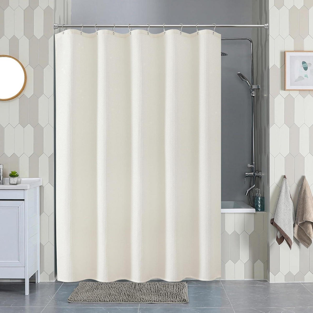 DUSCHVORHANG Waffelstoff Creme 152 x 182 cm - Creme, Textil (152/182cm)