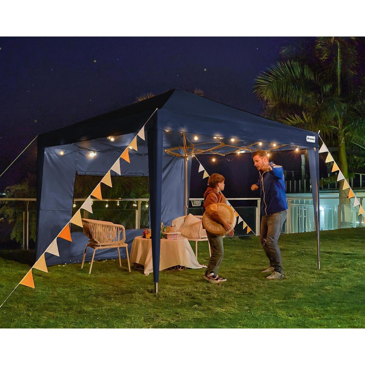 FALTPAVILLON 3x3 m mit 4 Seitenteilen Blau - Dunkelblau, Textil (300/265/300cm)