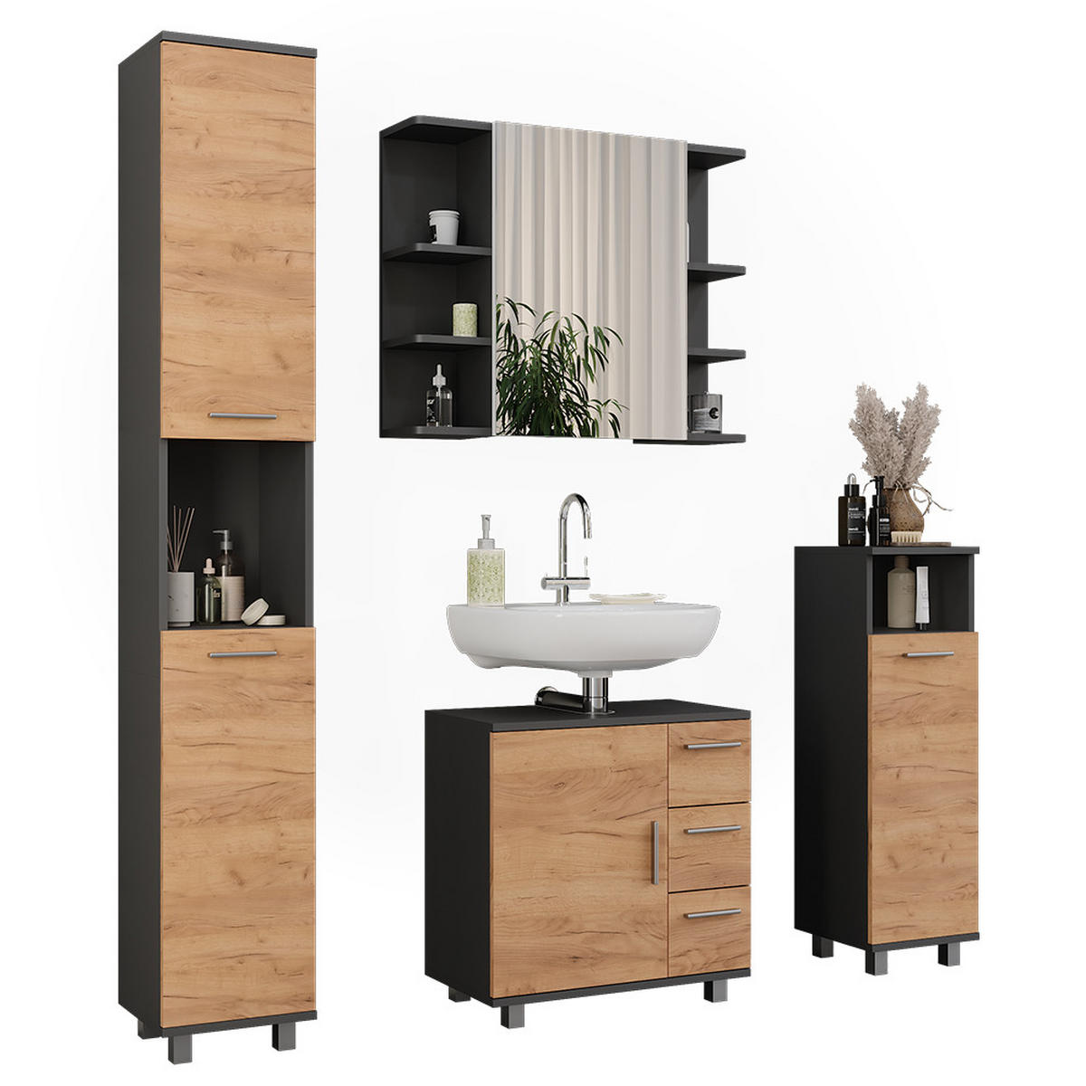 KOUPELNOVÝ NÁBYTEK Ilias Zlatý dub power/antracit - medově dubová, kompozitní dřevo (60.2/60.8/33cm) - Vicco