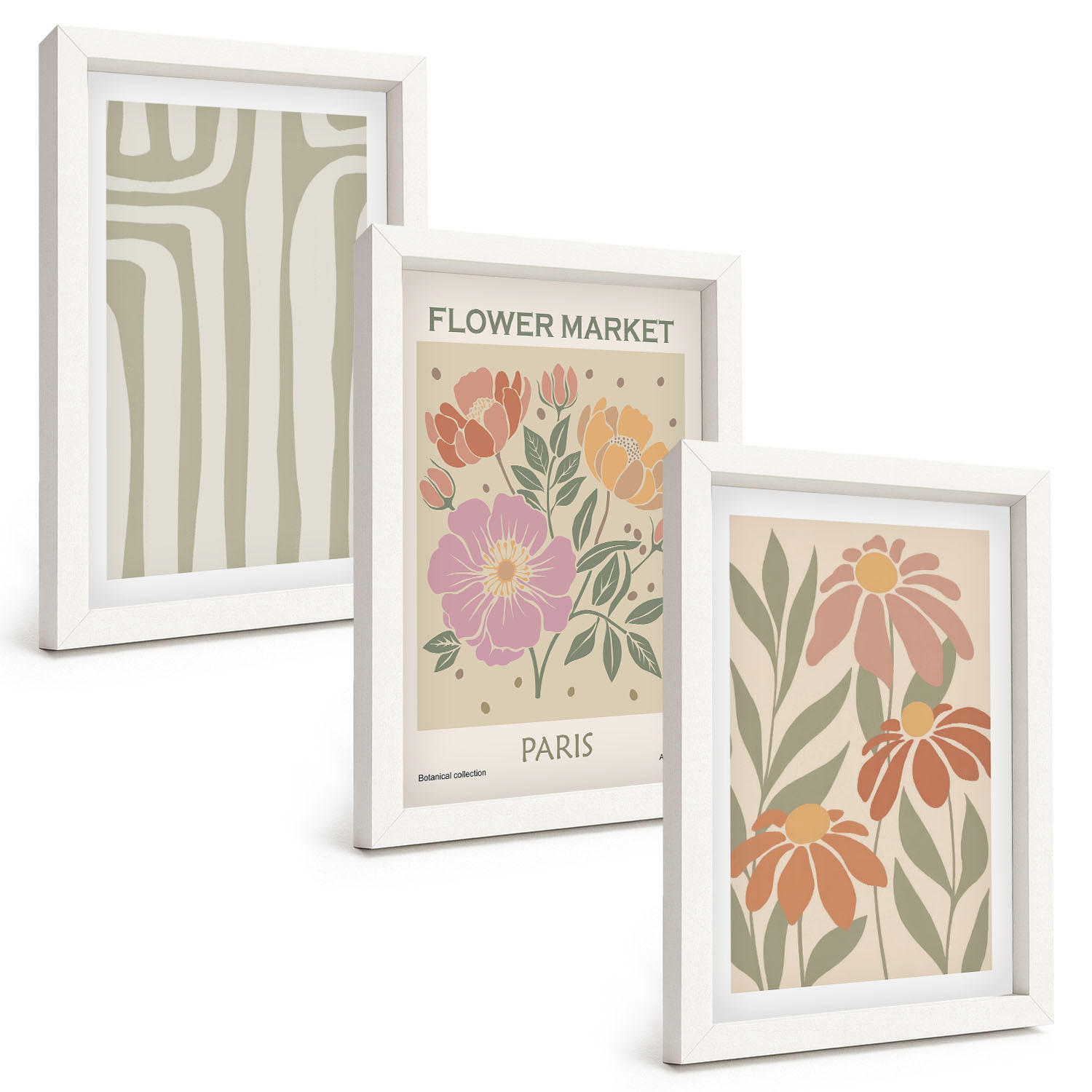 BILDER SET 3er Set - 20x30 cm Weißer Rahmen - Botanische Motive, Pariser Minimalismus - Weiß, Kunststoff (20/30cm) - TULUP