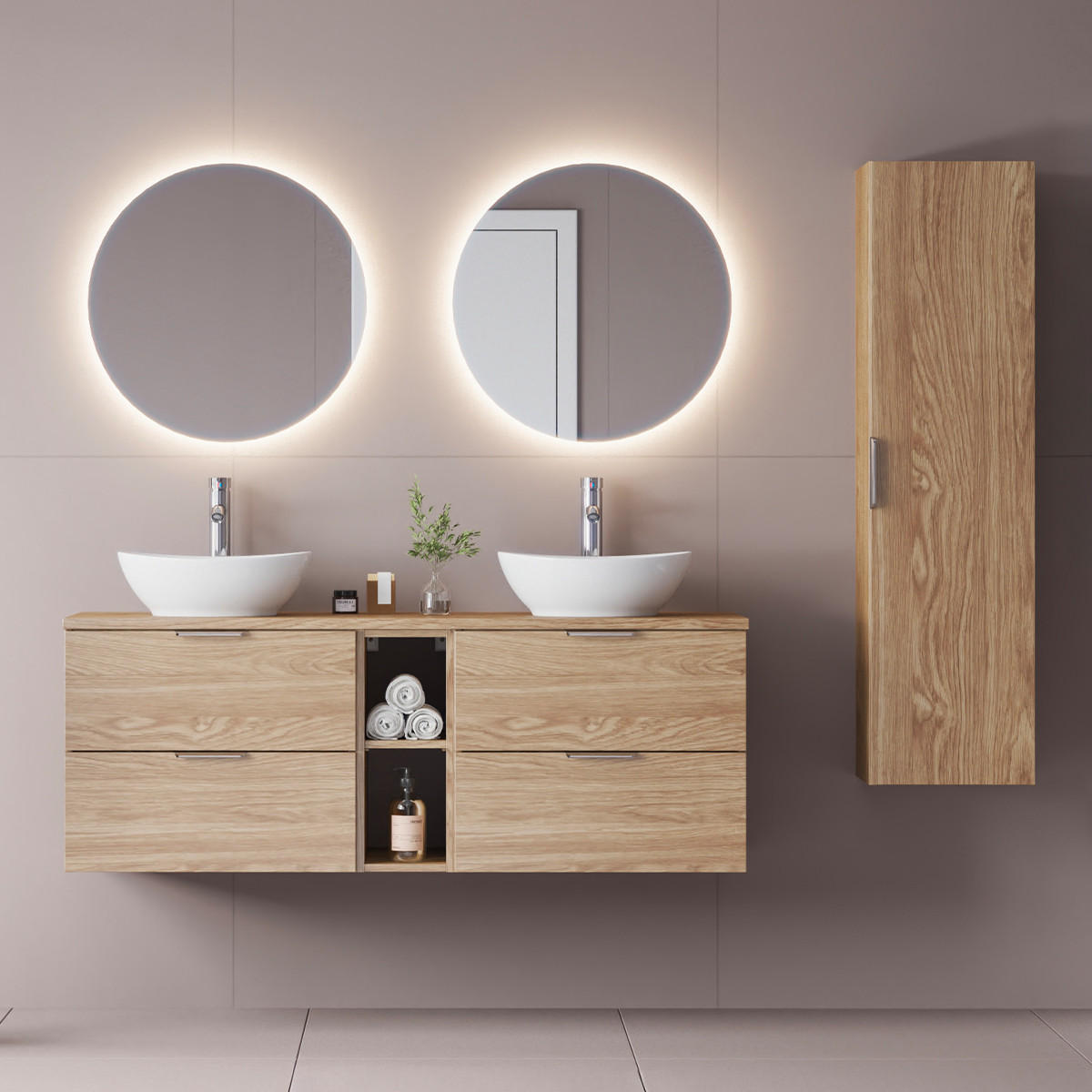 BADMÖBEL 140.6cm Astrid 2er-Set Holz - Braun, Holzwerkstoff (140.6/52.2/46.5cm) - Petits-meubles