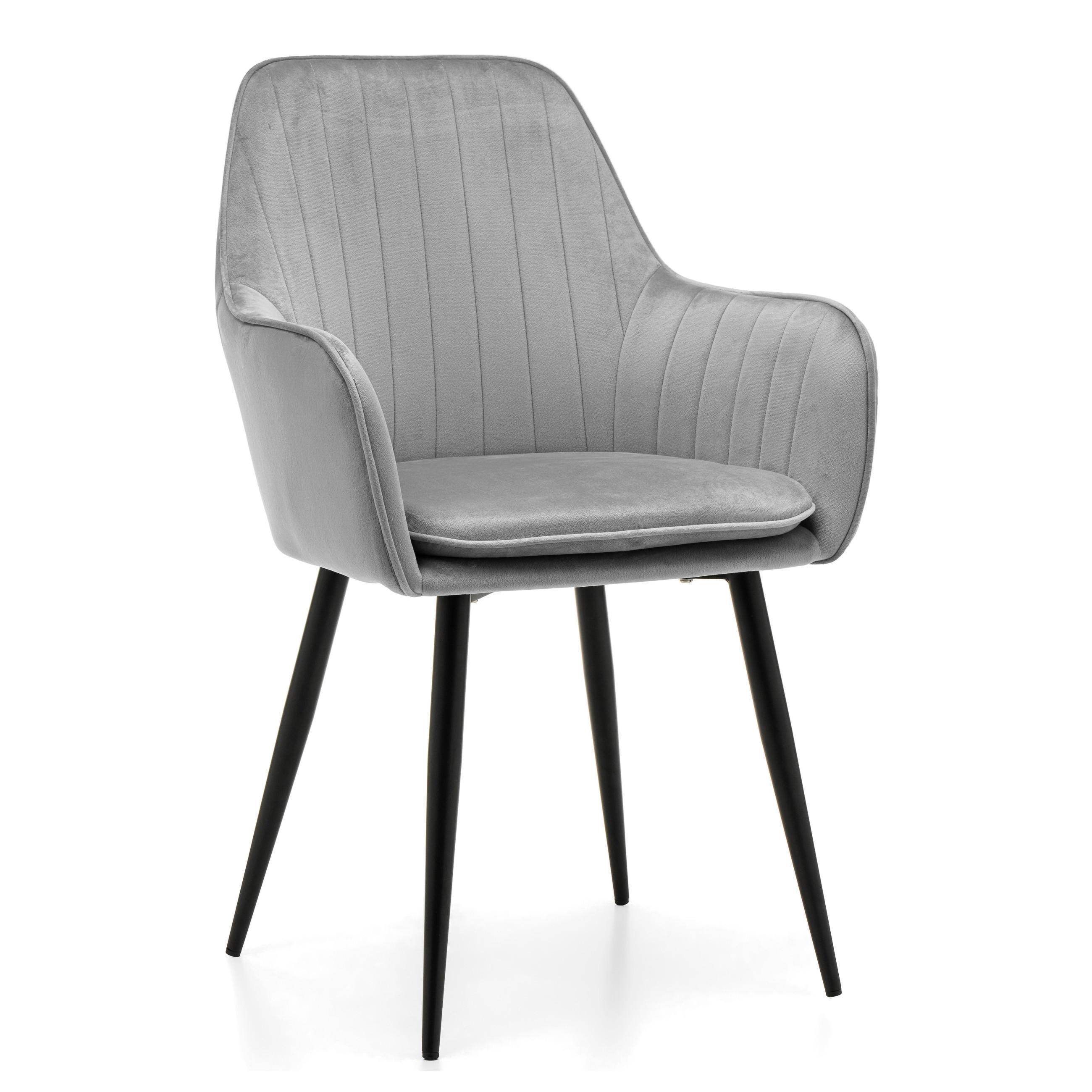 STUHL EMILIA gepolstert mit Steppung- hellgrau - Samt Velours - Hellgrau/Schwarz, Textil/Metall (58/90/58cm) - NEW HOME