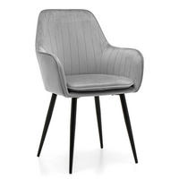 STUHL EMILIA gepolstert mit Steppung- hellgrau - Samt Velours - Hellgrau/Schwarz, Textil/Metall (58/90/58cm) - NEW HOME