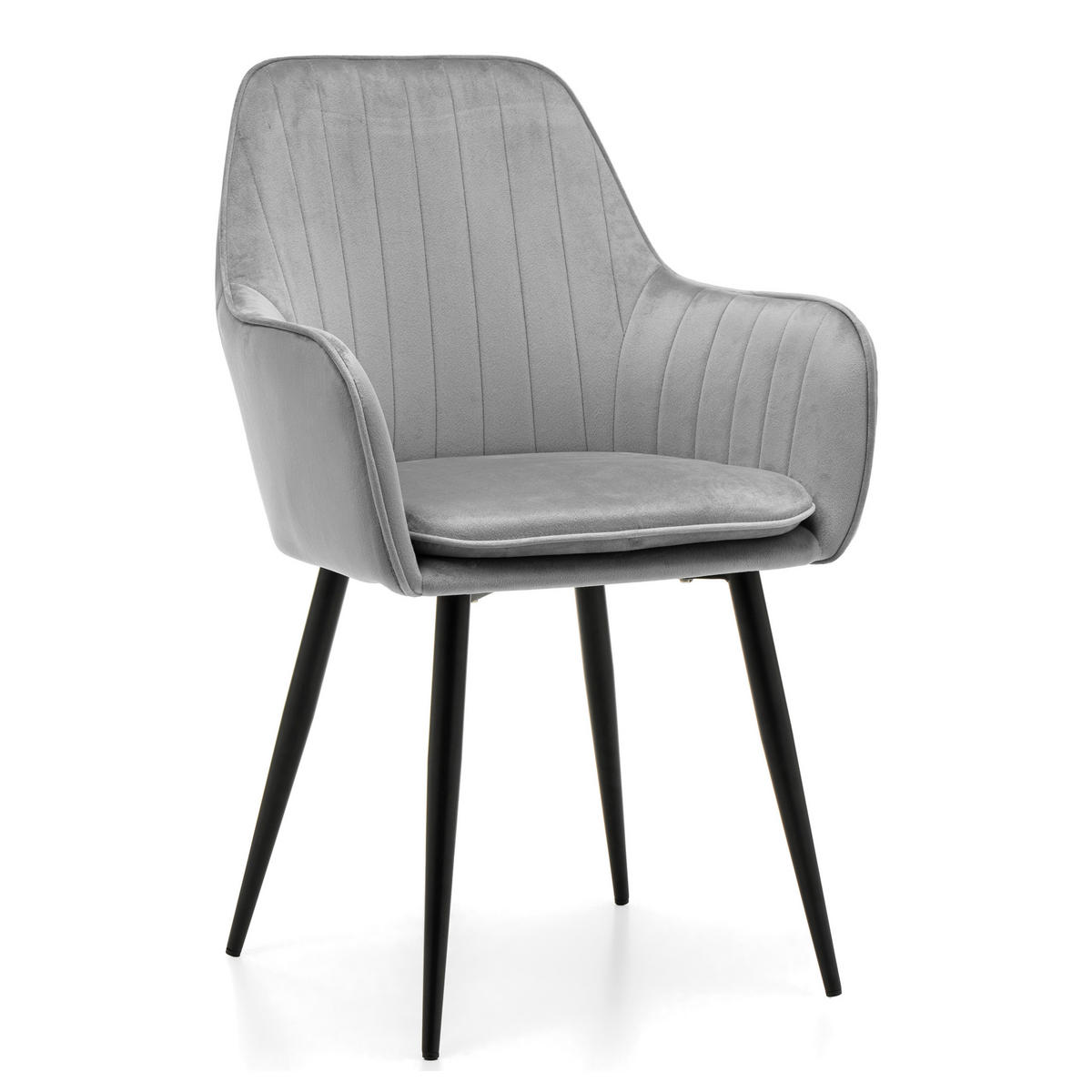 STUHL EMILIA gepolstert mit Steppung- hellgrau - Samt Velours - Hellgrau/Schwarz, Textil/Metall (58/90/58cm) - NEW HOME