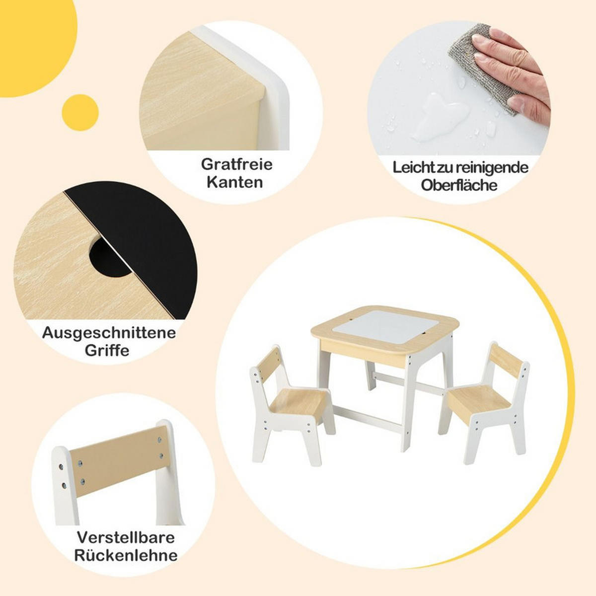 KINDERTISCH mit 2 Stühlen weiß (3-tlg) - Weiß, Holzwerkstoff (60/49/60cm) - COSTWAY