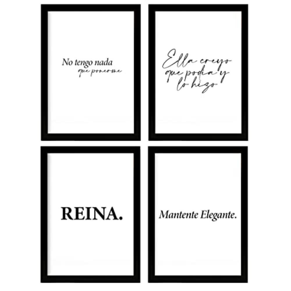 POSTER Set mit 4 Königin TypografieStil A4 Schwarzer Rahmen - Schwarz, Papier (29.7/3cm) - Nacnic