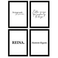 POSTER Set mit 4 Königin TypografieStil A4 Schwarzer Rahmen - Schwarz, Papier (29.7/3cm) - Nacnic