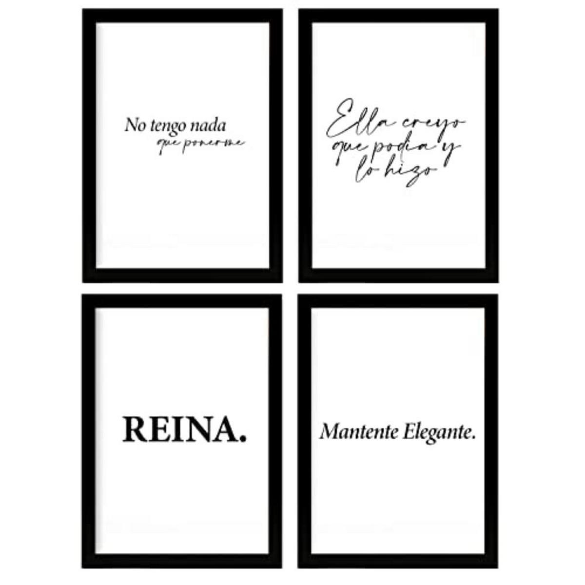 POSTER Set mit 4 Königin TypografieStil A4 Schwarzer Rahmen - Schwarz, Papier (29.7/3cm) - Nacnic