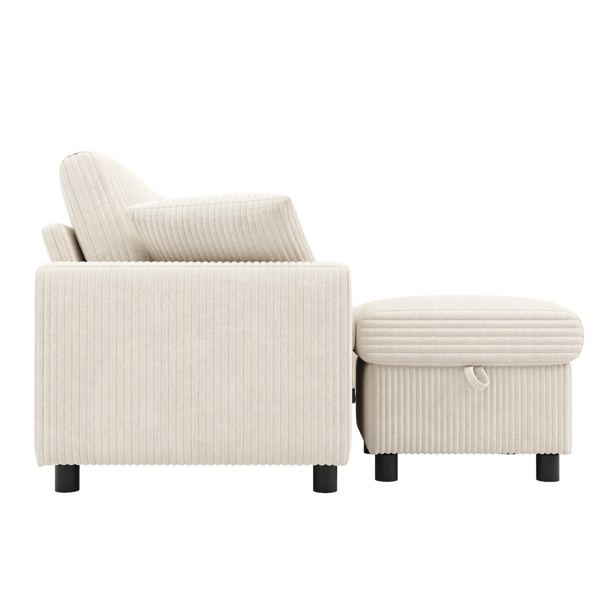 U pohovka 315/135/81 cm béžová z manšestru s úložnými taburety a USB nabíjením - béžová, textil (315/81/135cm) - OKWISH