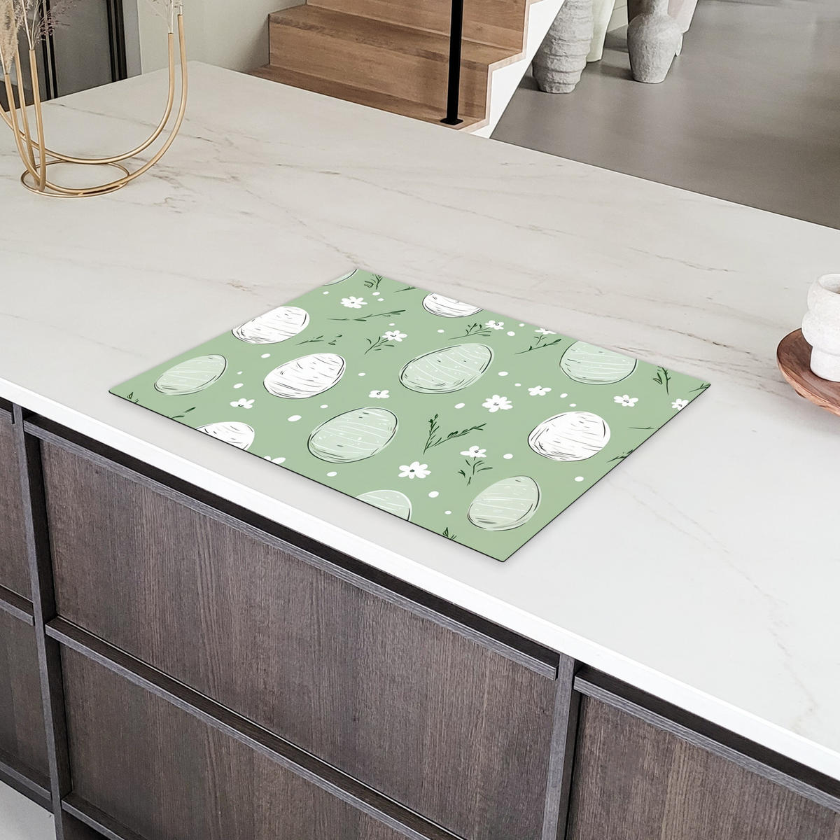 HERDABDECKPLATTE Grün - Eier - Muster Herdabdeckung Induktionsfeld 70x52 cm - Waldgrün, Kunststoff (70/52/0.2cm) - MuchoWow