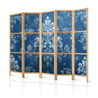 PARAVENT Japanischer 5-tlg 225x172 cm Vintage Ornamente - Blau, Holz/Textil (225/172/3cm) - Muralo