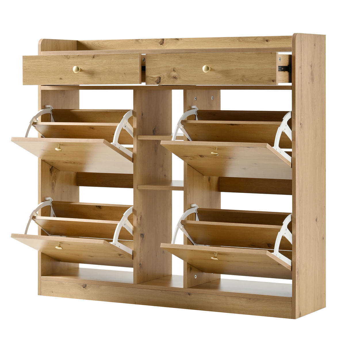 SCHUHSCHRANK holz-optik 110 cm mit 4 klapptüren & 2 schubladen - Naturfarben, Holzwerkstoff (110/100/26cm) - Urban Meuble