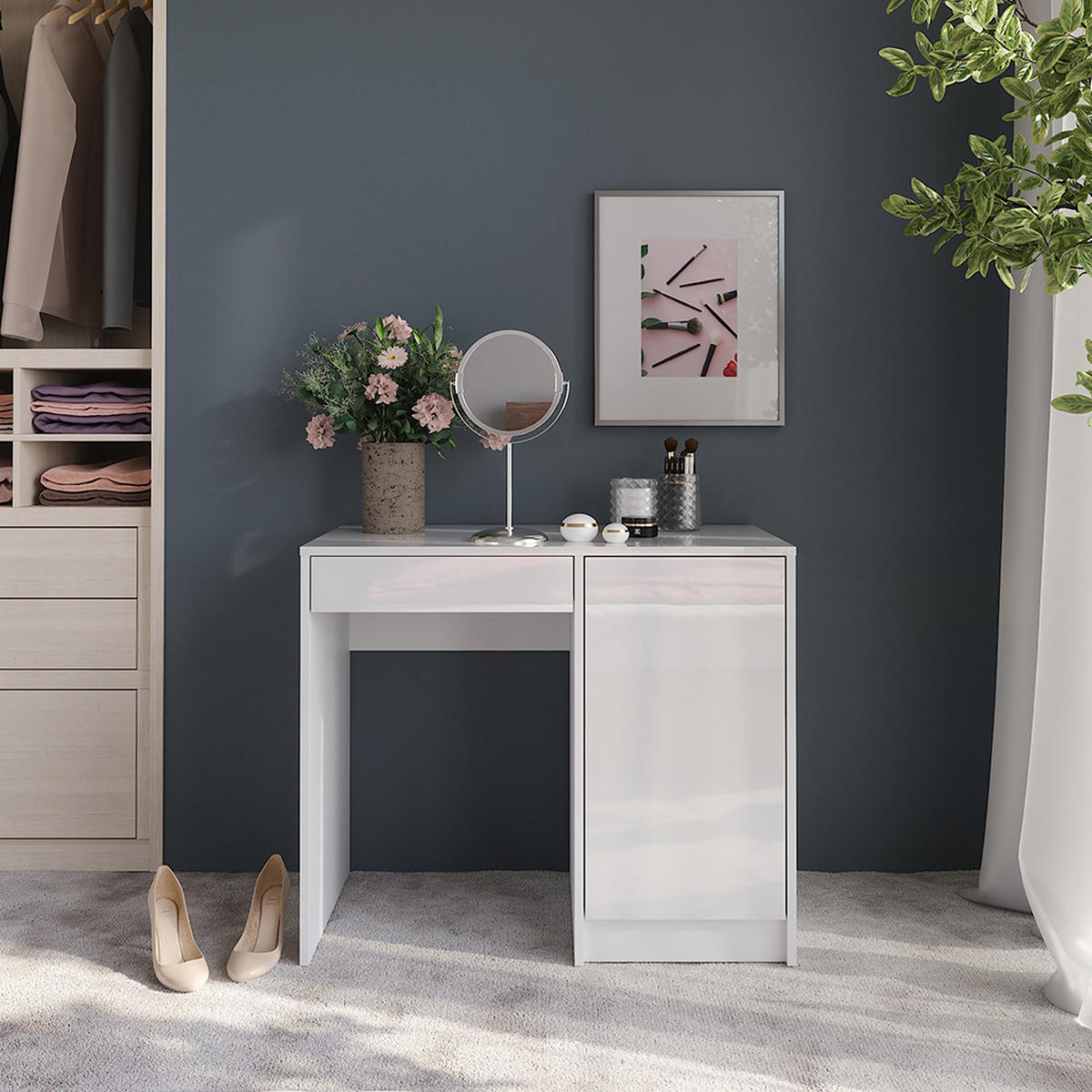 TOALETNÍ STOLEK Sherry Bílá/bílý vysoký lesk - vysoce lesklá bílá, kompozitní dřevo (89.8/76/50.1cm) - Vicco