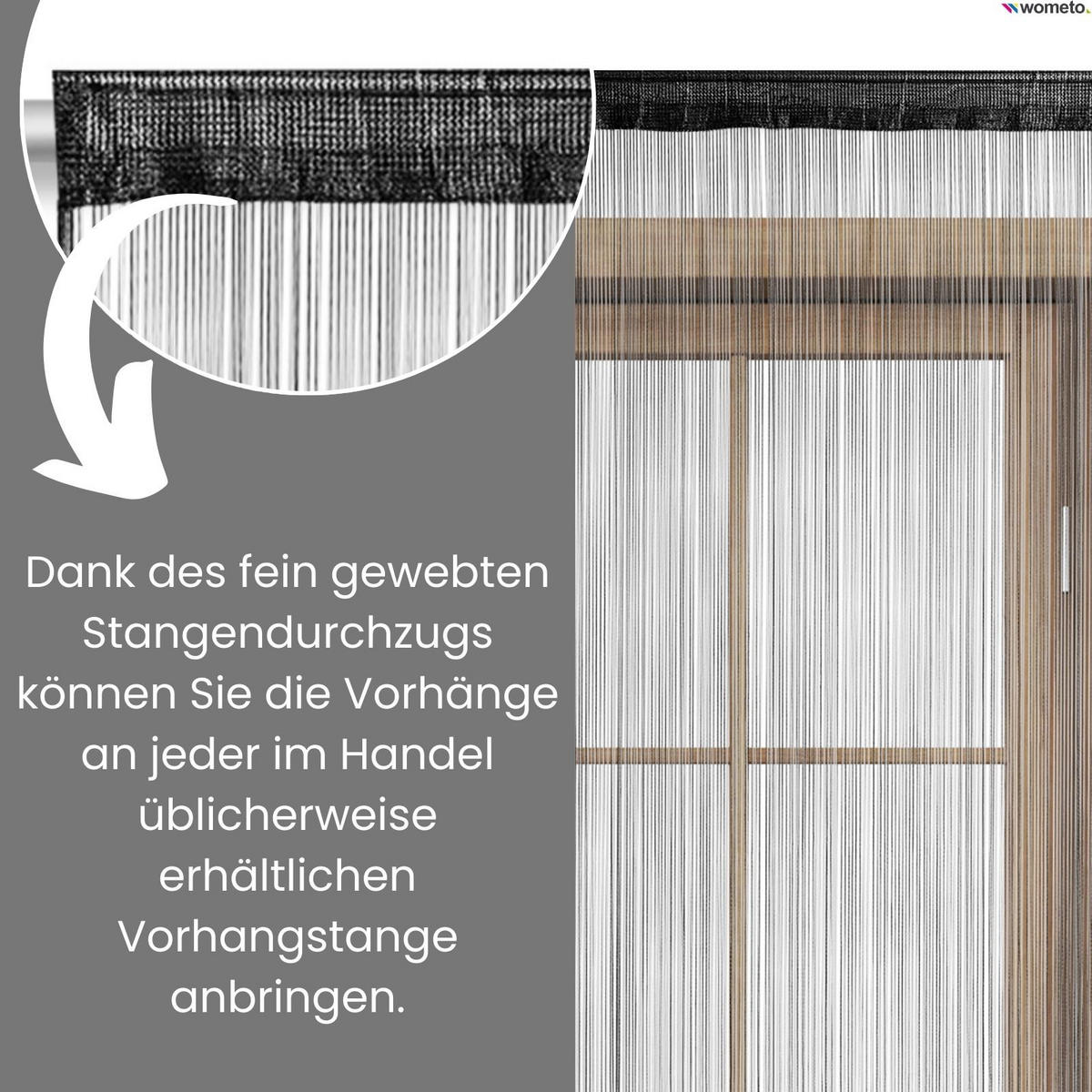 FADENVORHANG schwarz 245/90 cm Stangendurchzug kürzbar - Schwarz, Textil (90/245/1cm) - wometo