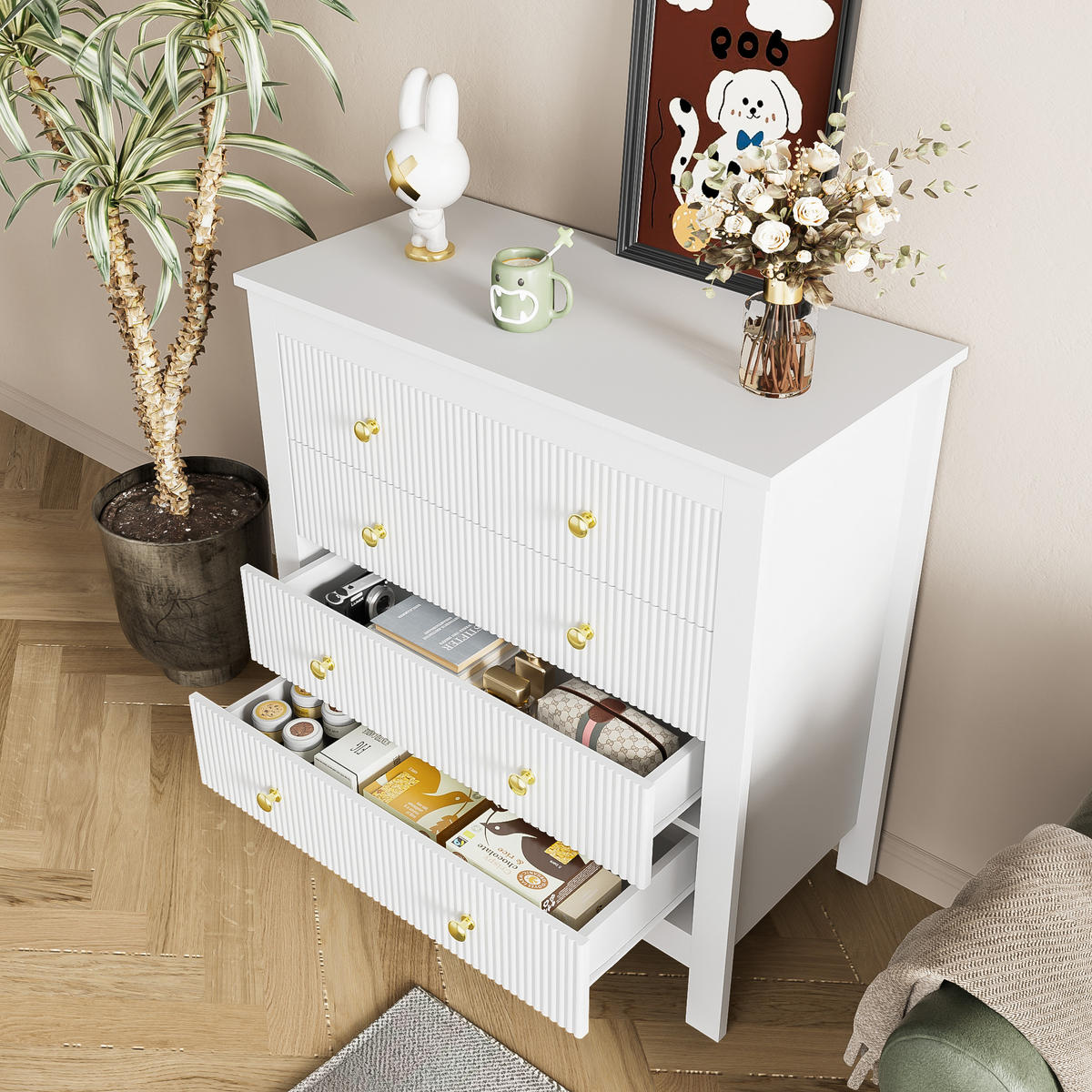 SIDEBOARD Goldgriffe multifunktional - Weiß, Holzwerkstoff (79/80.5/39.5cm) - Fortuna Lai