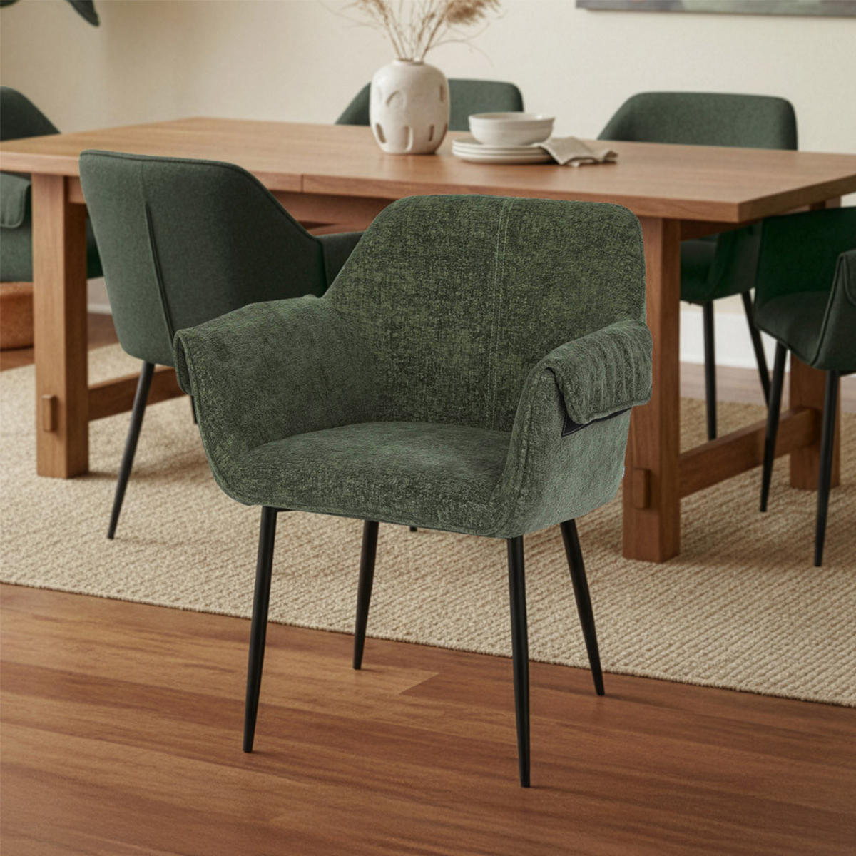 ESSZIMMERSTUHL chenille CHENO - 4er Set Grün - Grün, Kunststoff (71/74.5/63cm) - Home Deluxe
