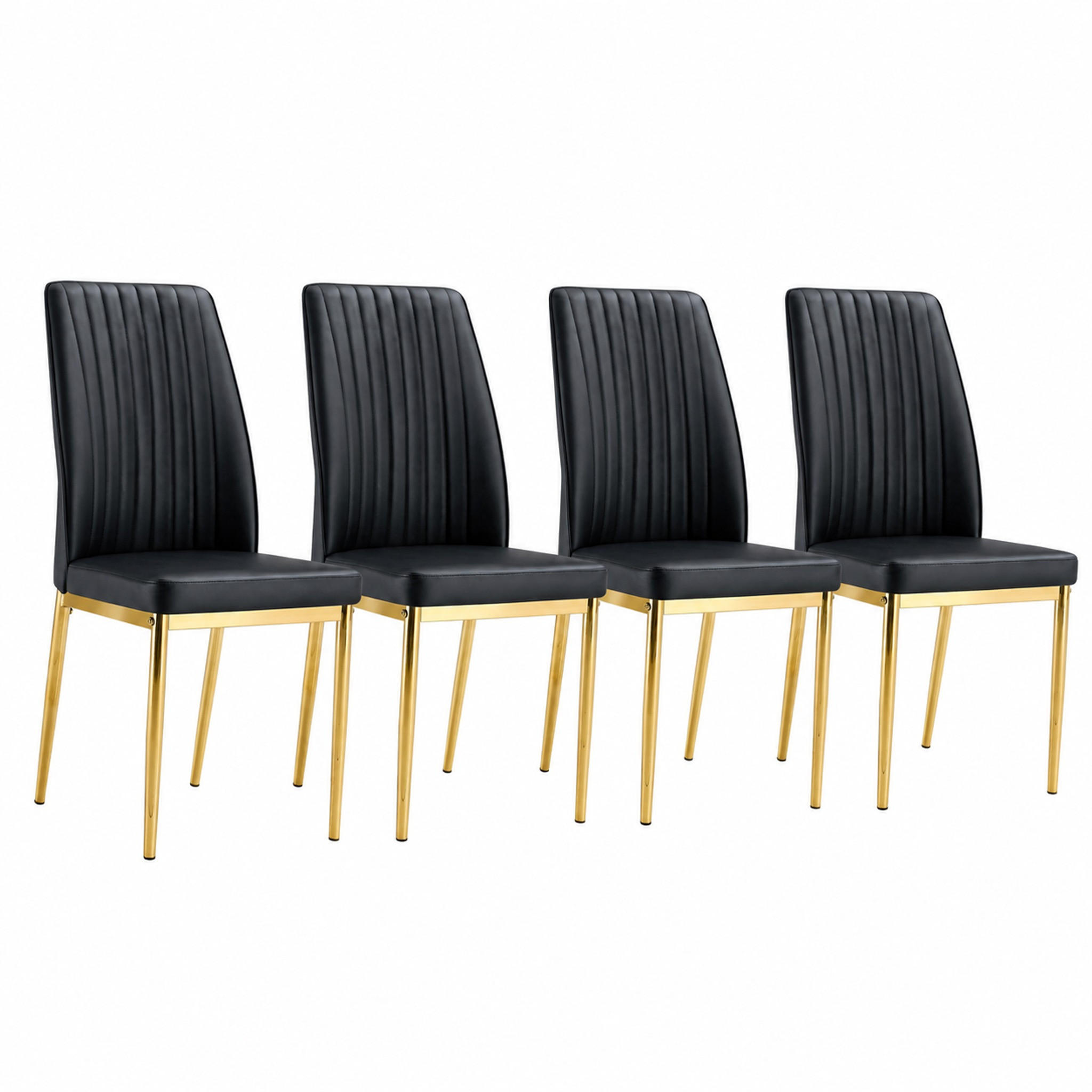 ESSSTUHL 4er-Set PU-Leder Schwarz mit goldfarbenen Metallbeinen - Schwarz, Metall (42.5/92.5/43cm) - Meubliv