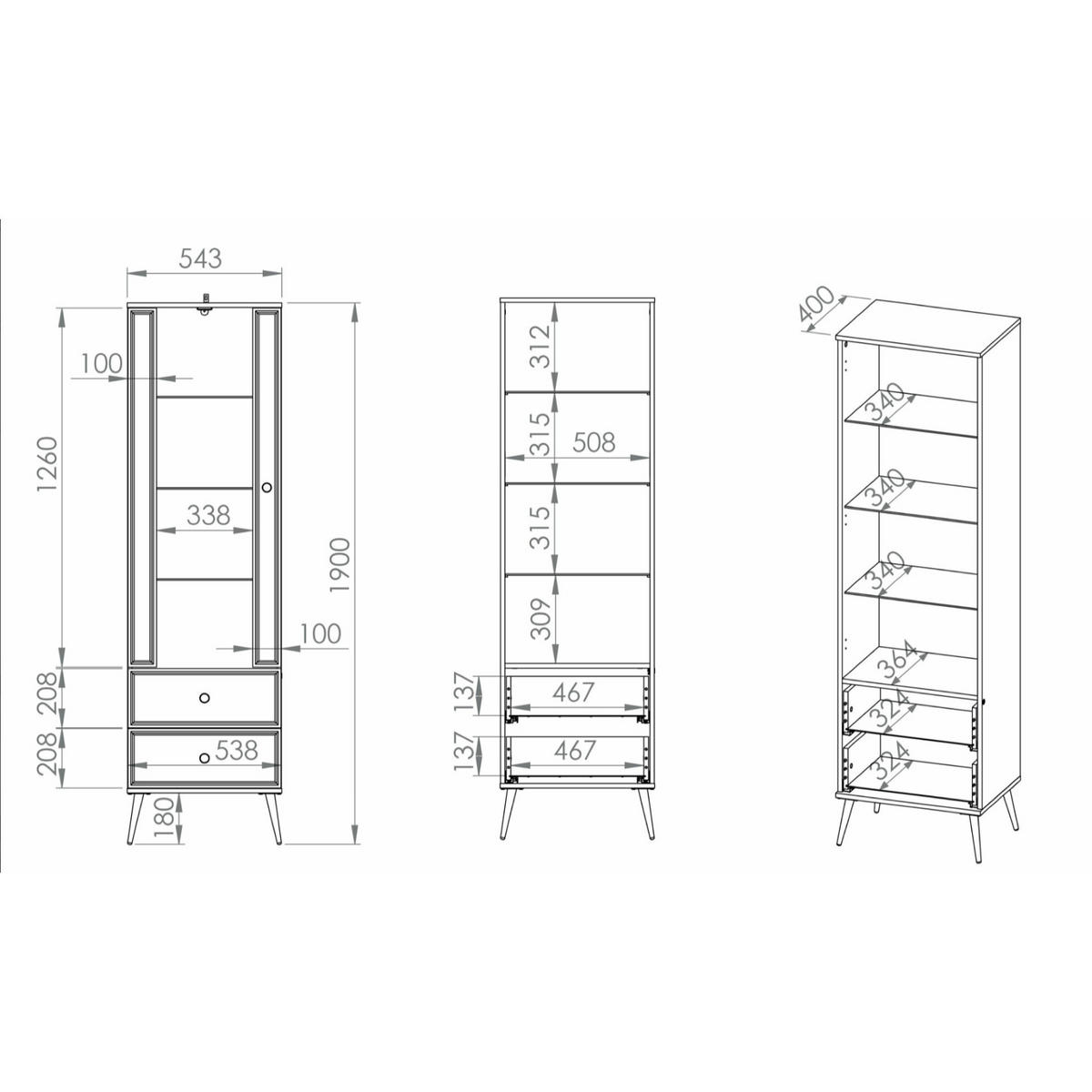 VITRINE Darrby Weiß - Goldfarben/Weiß, Holzwerkstoff/Metall (55/190/40cm) - Selsey