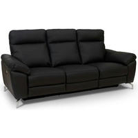 DREISITZER-SOFA Echtleder Schwarz - Schwarz, Leder/Metall (222/101/96cm) - Furnhouse