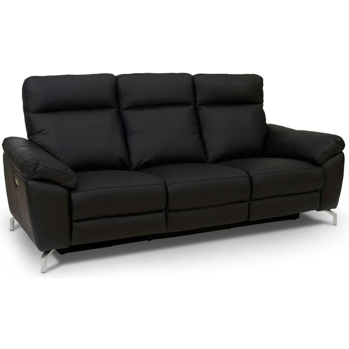 DREISITZER-SOFA Echtleder Schwarz - Schwarz, Leder/Metall (222/101/96cm) - Furnhouse