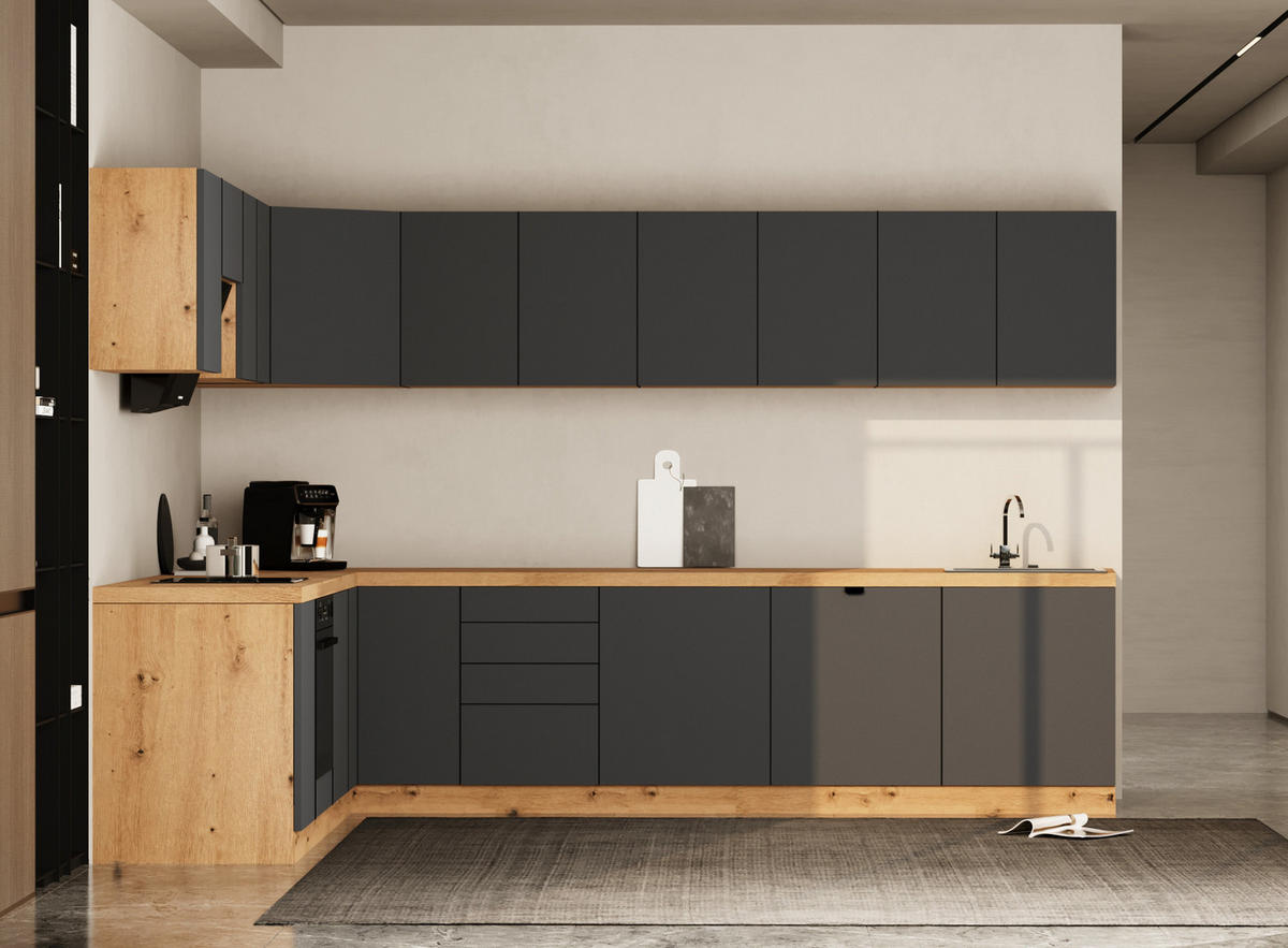 WINKELKÜCHE 300 cm x 240 cm - Langen KL23-M300 - in Grau/Matt - Grau, Holz (540/212/52cm)