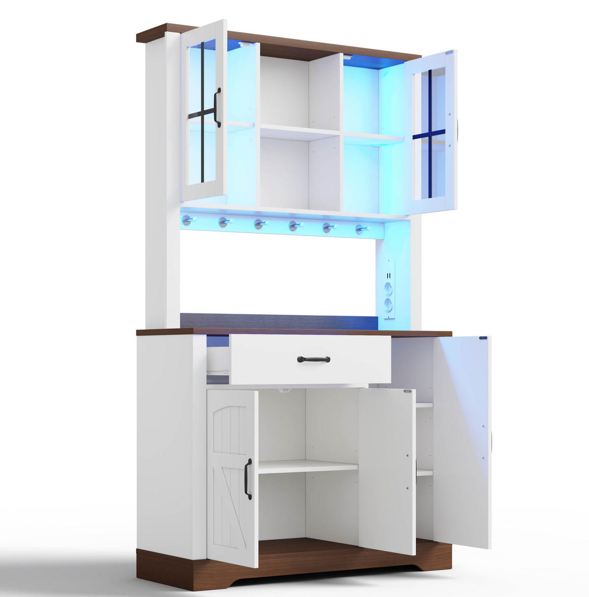 BUFFETSCHRANK 105/40/185 cm natur/weiß aus MDF mit LED - Naturfarben, Holzwerkstoff (105/185/40cm) - OKWISH