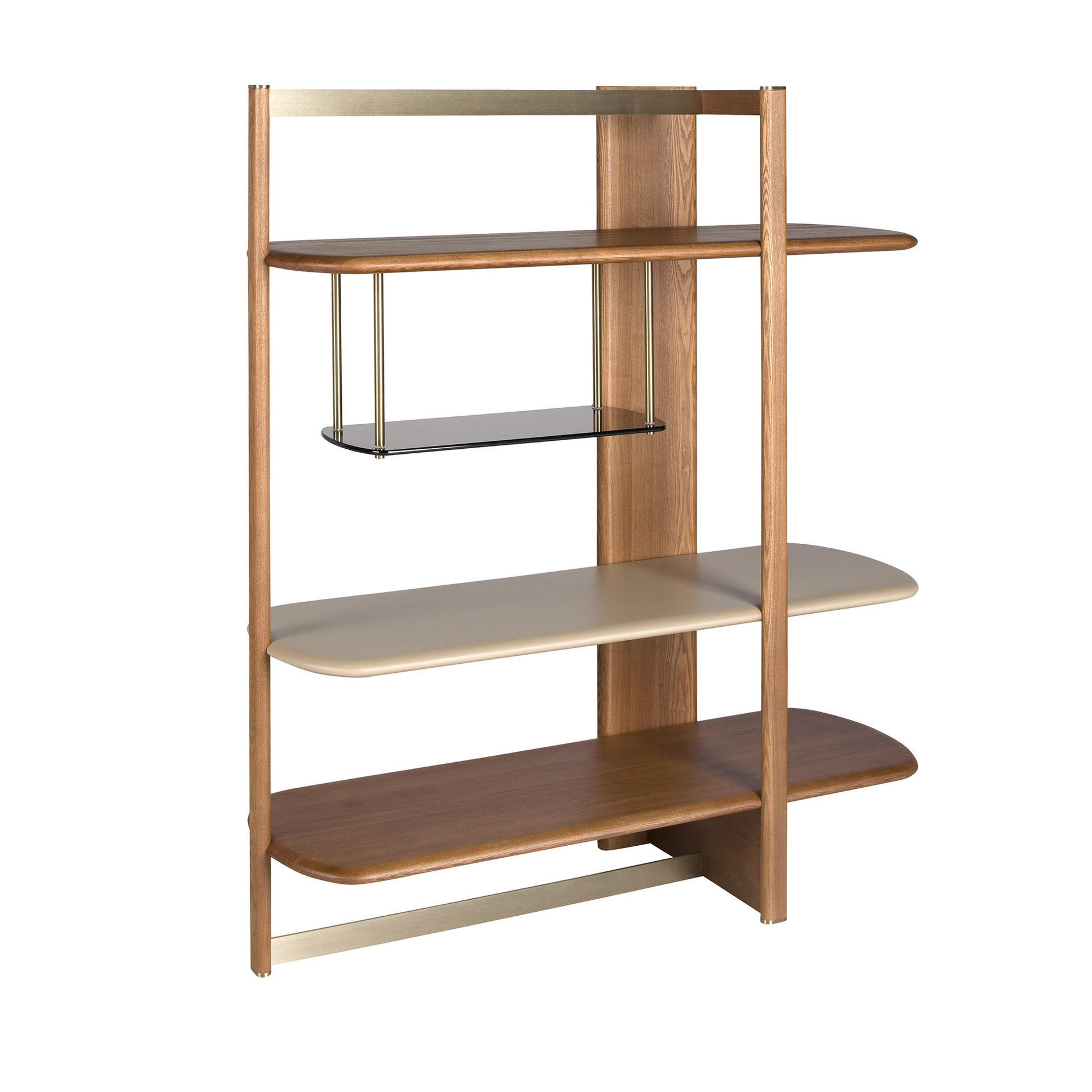 REGAL Rechtes rechteckiges aus hellem Nussbaumholz und Holz in Greige-Farbe 140/50/162 cm - Hellbraun/Greige, Holz/Holzwerkstoff (140/162/50cm) - ANGEL CERDA