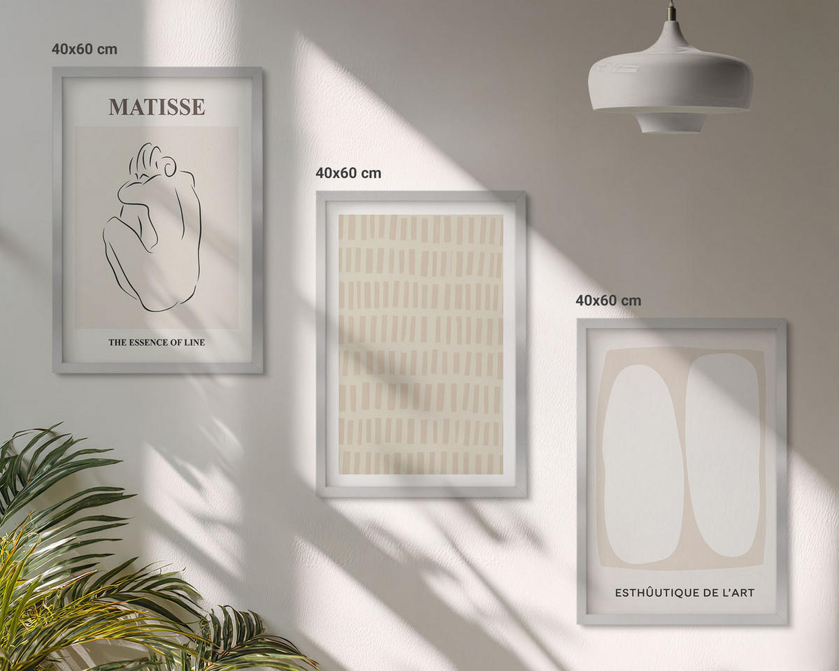 BILDER SET 3er Set - 40x60 cm Silberner Rahmen - Linien, Formen, Beige, Weiß - Silberfarben, Kunststoff (40/60cm) - TULUP