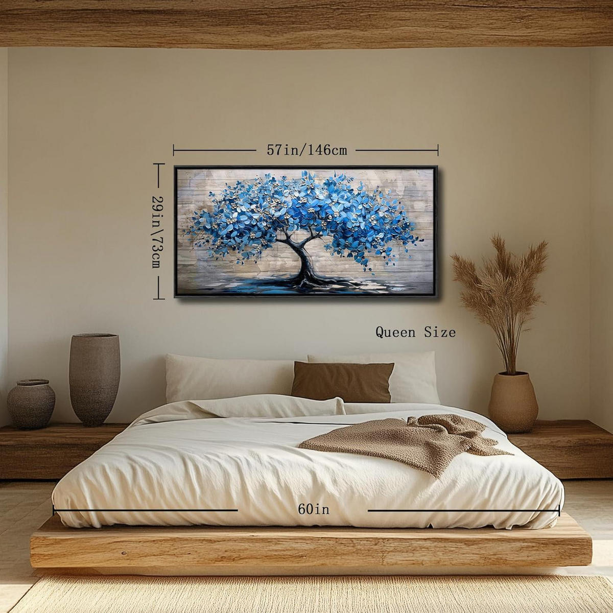 LEINWANDBILD Blühender Baum Schwarz 73 x 146 cm - Blau, Papier (73/0.5cm)