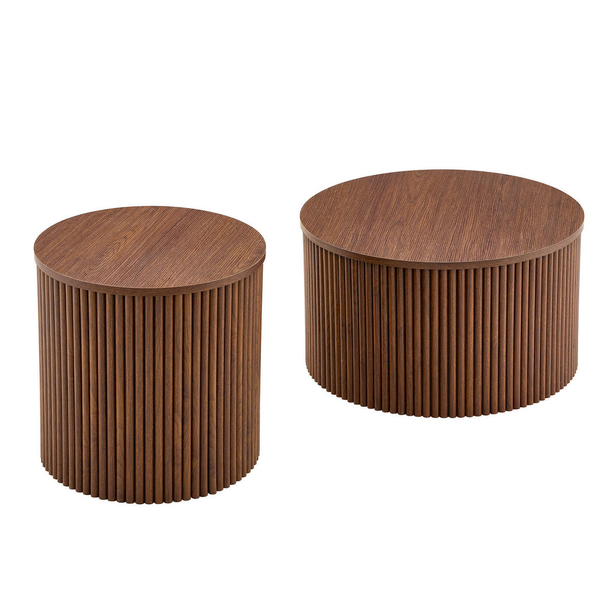 COUCHTISCH-SET 65/65/40 cm 2-teilig mit Stauraum und geriffeltem Säulendesign, Walnuss - Walnussfarben, Holzwerkstoff (65/65/40cm) - Redom