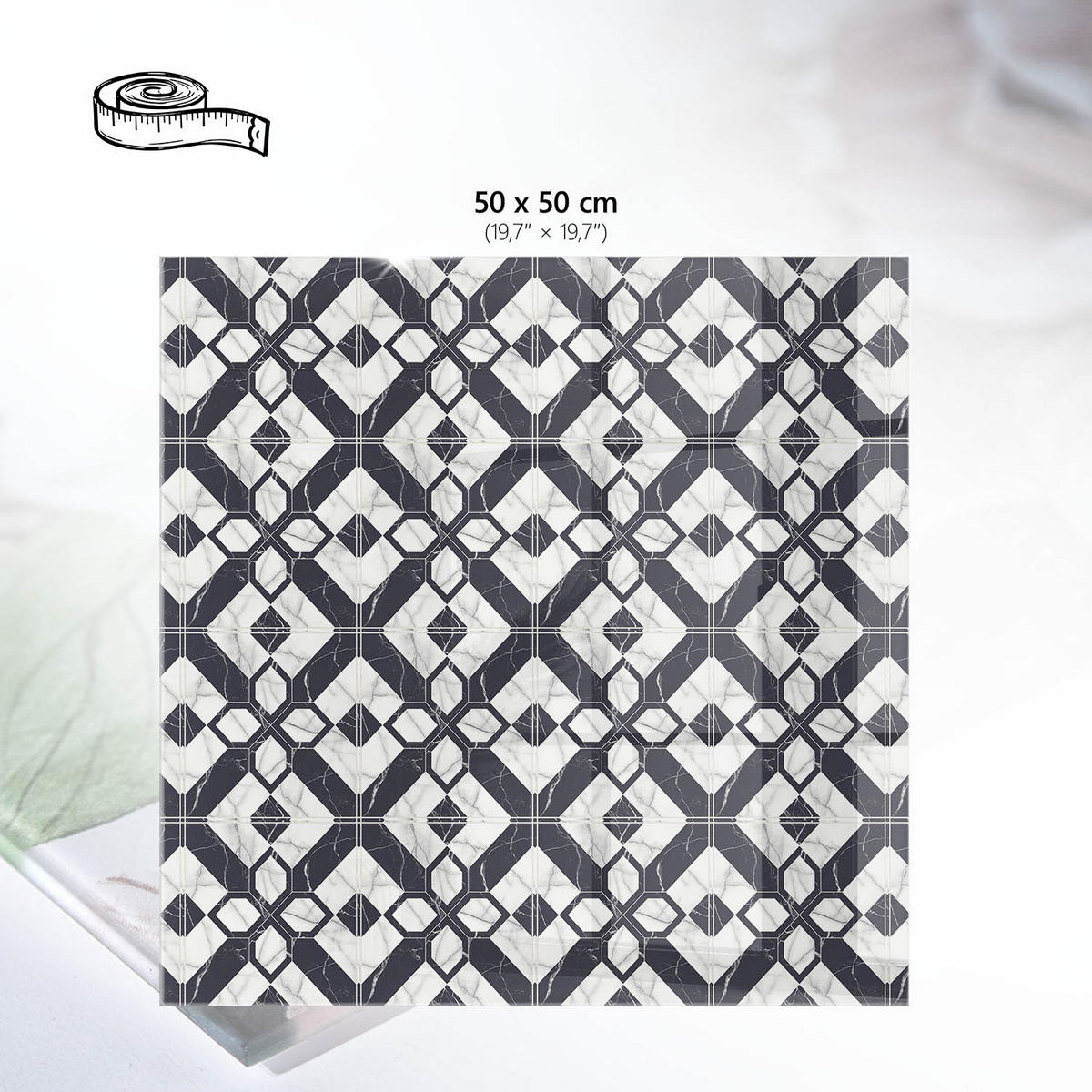 TISCHPLATTE 50x50 cm – Geometrische Muster - Braun, Glas (50/50/0.4cm) - Wallfluent