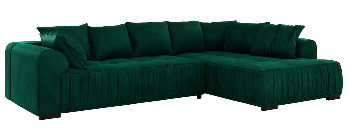 ECKSOFA ORTA Dunkelgrün Velvet - Rechts - Dunkelgrün/Schwarz, Textil (200/325cm) - MKS