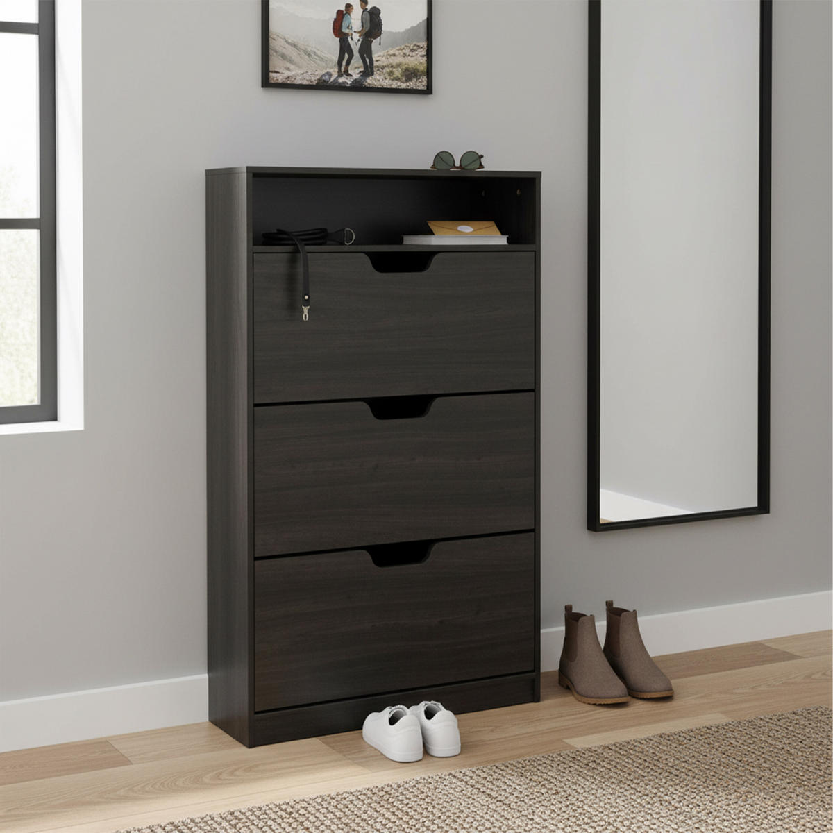 SCHUHSCHRANK - Grau, Holzwerkstoff/Kunststoff (80/140/24cm) - Relaxdays