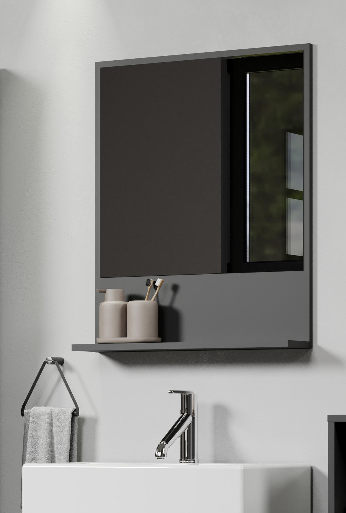 BADSPIEGEL grau 60 cm, Badezimmer Spiegel mit Ablage - Grau, Glas/Holzwerkstoff (60/74/14cm) - Top.Furn