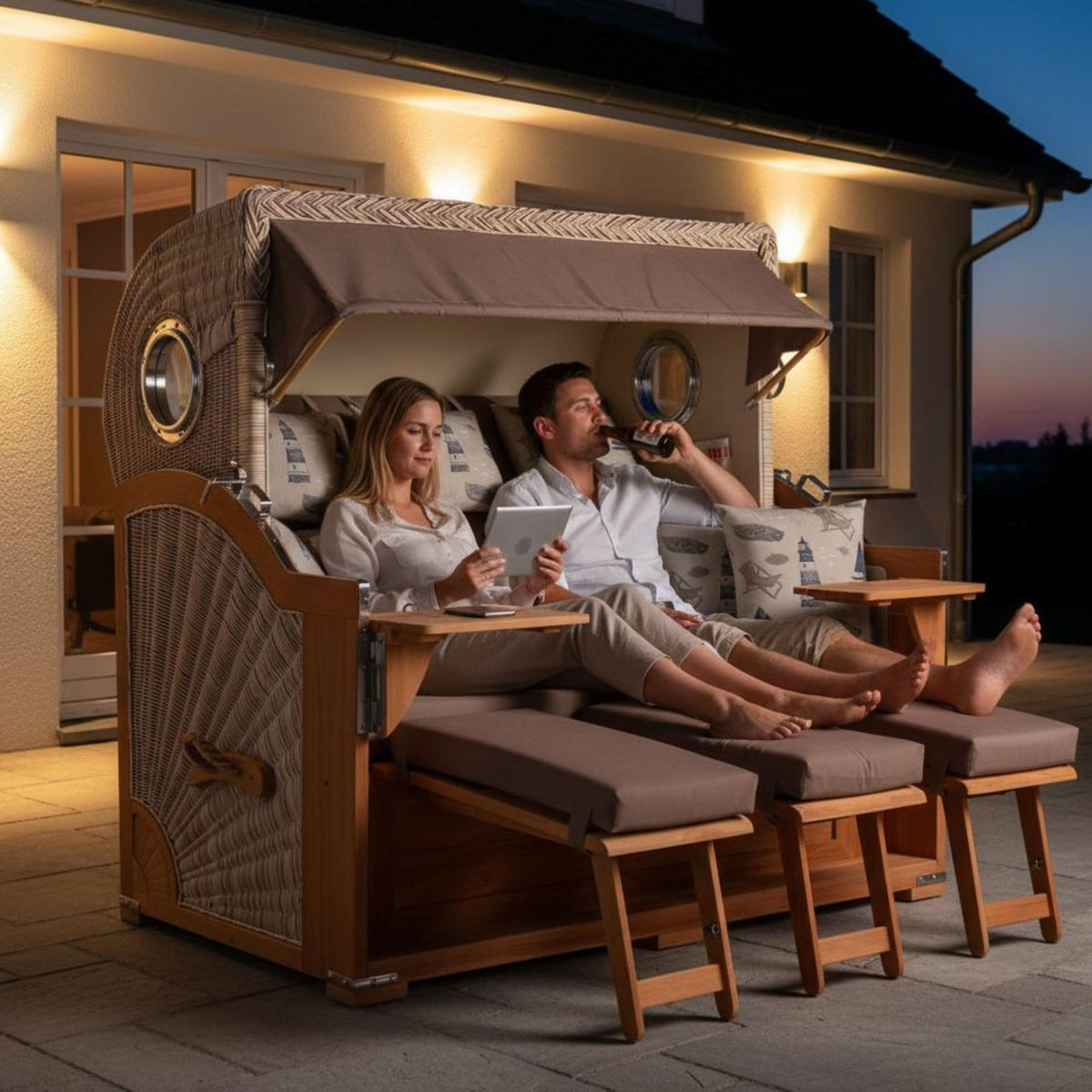 STRANDKORB XXL Baltikum mit Bullaugen - Braun, Metall (170/170/95cm) - Mr. Deko