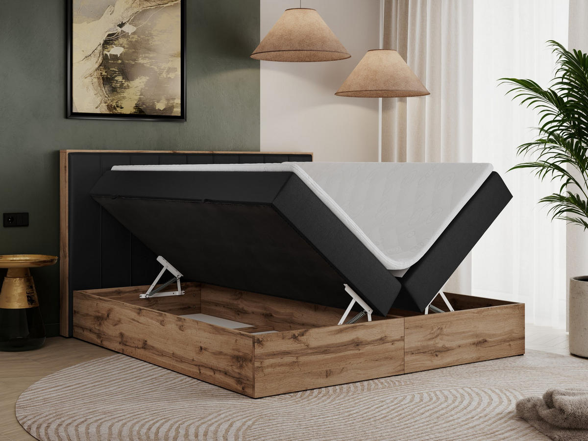 BOXBETT BELLISSIMO 200/200 Schwarz Kunstleder - H3 - Schwarz, Holz/Textil (200/200cm) - MKS