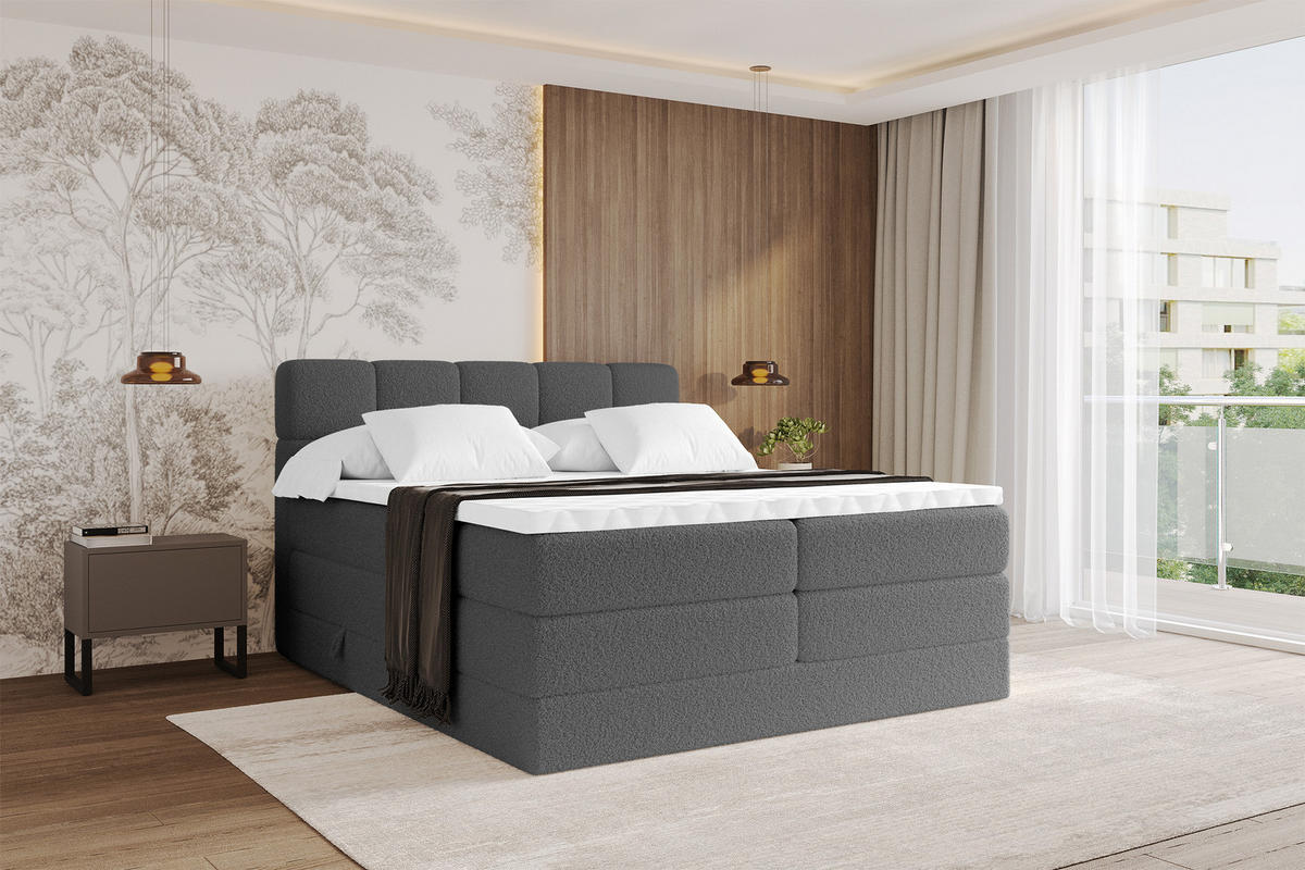 BOXBETT mit Matratze H3/H4 - FAMA KING - 180x200 cm Grau Quelle - Schieferfarben, Holzwerkstoff (180/200cm) - ALTDECOR