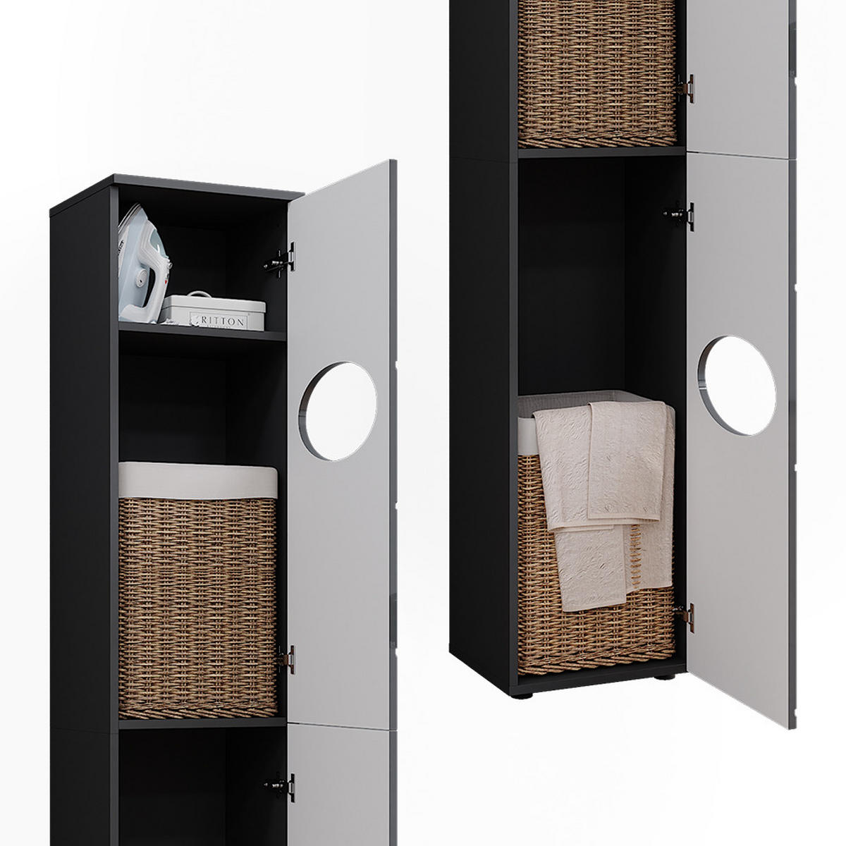 WÄSCHESCHRANK Irma Anthrazit 37.2 x 192 cm - Anthrazit, Holzwerkstoff (37.2/192/32cm) - Vicco